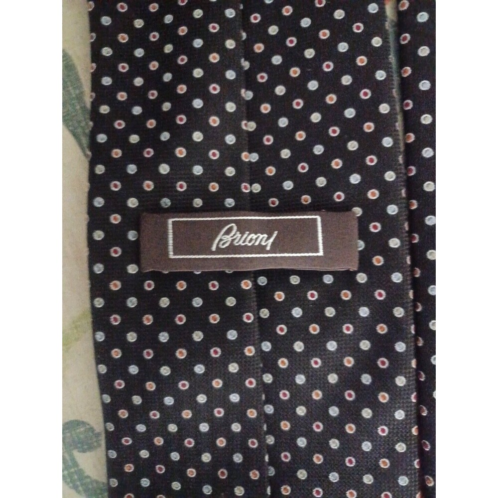 BRIONI Dark Brown Hand Made In Italy Woven Color Dots Circles Seta Silk Neck Tie - Picture 4 of 8